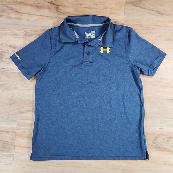 🦋Under Armour Blue Button Collared Short Sleeve Polo Large - Picture 1 of 11